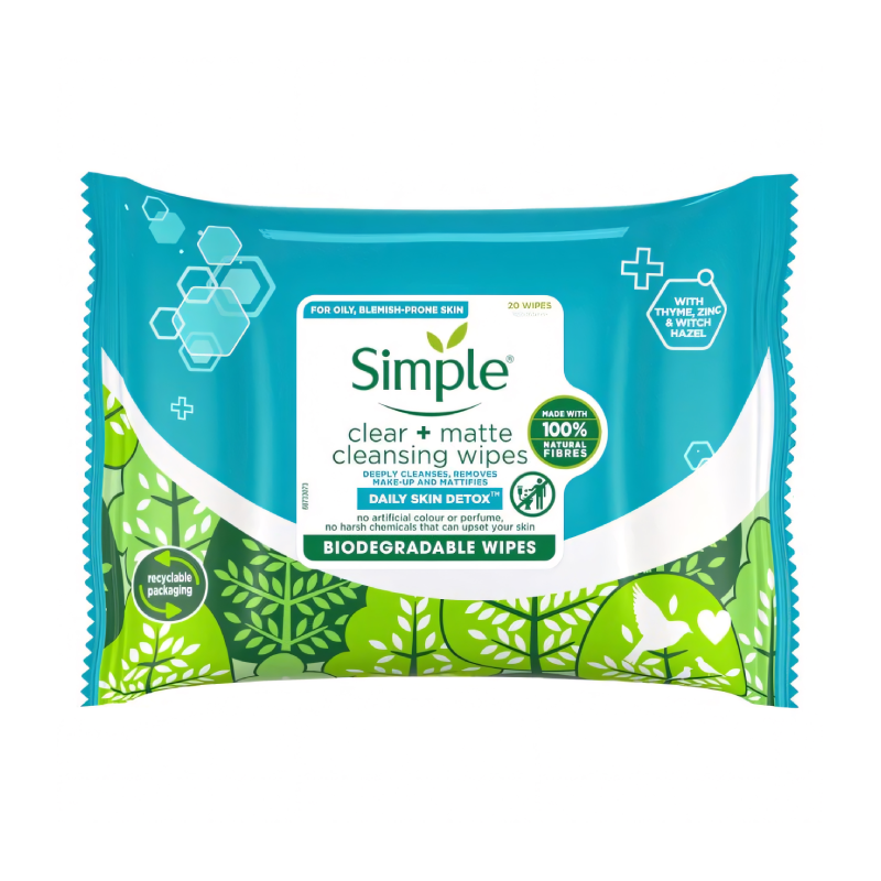 Simple Clear & Matte Cleansing Facial Wipes