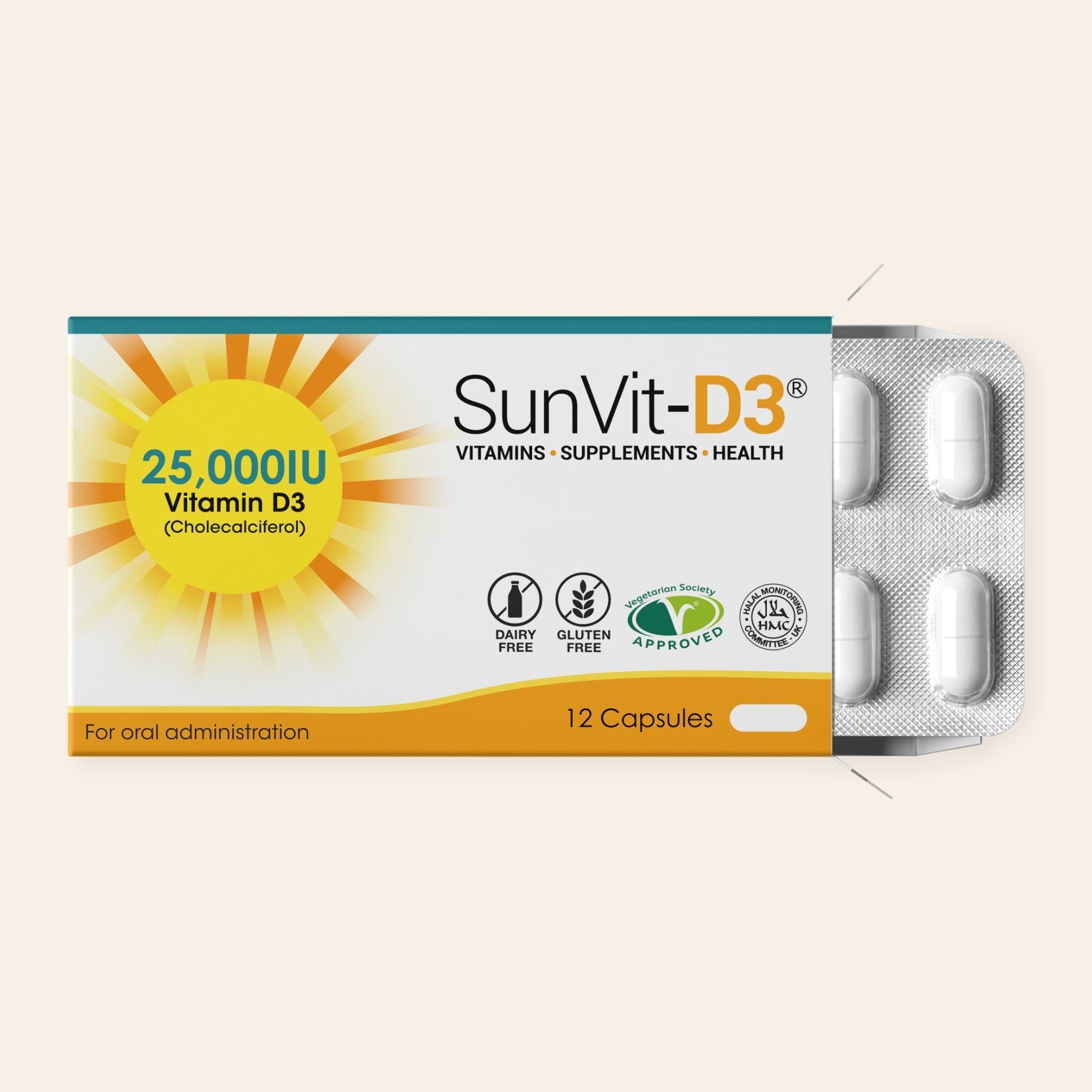 SunVit Vitamin D3 25,000IU 12 High Strength Weekly Capsules