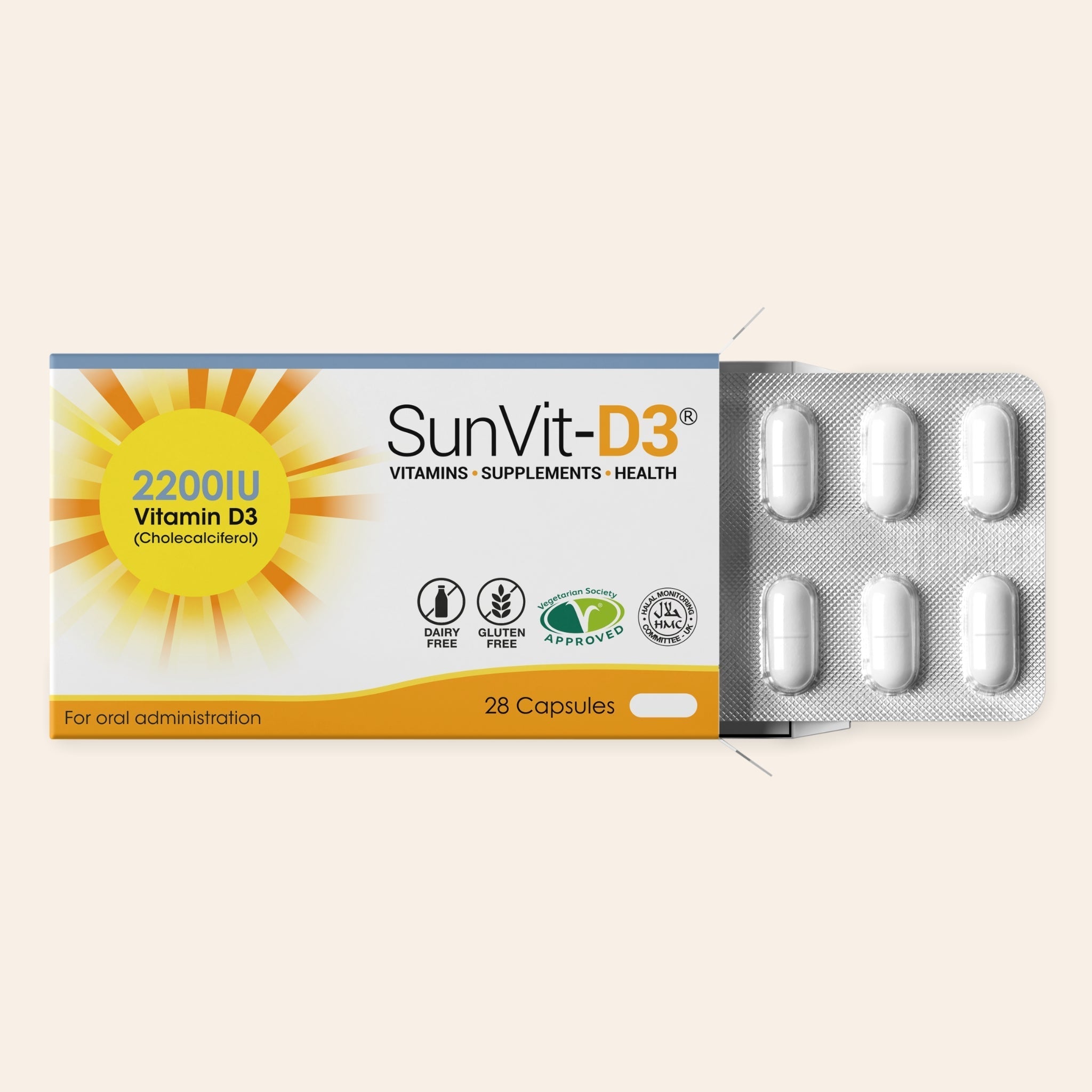 SunVit Vitamin D3 2,200IU 28 High Strength Daily Capsules